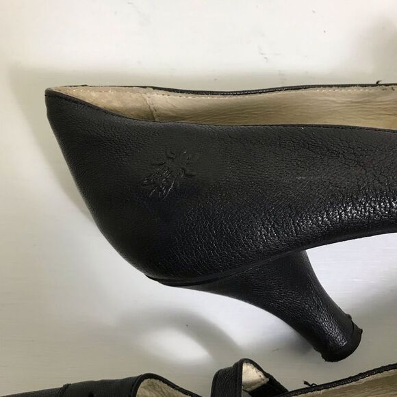 Fly London Black Leather Peep Toe 3” Heels size 41 (10/10.5) - Picture 7 of 15